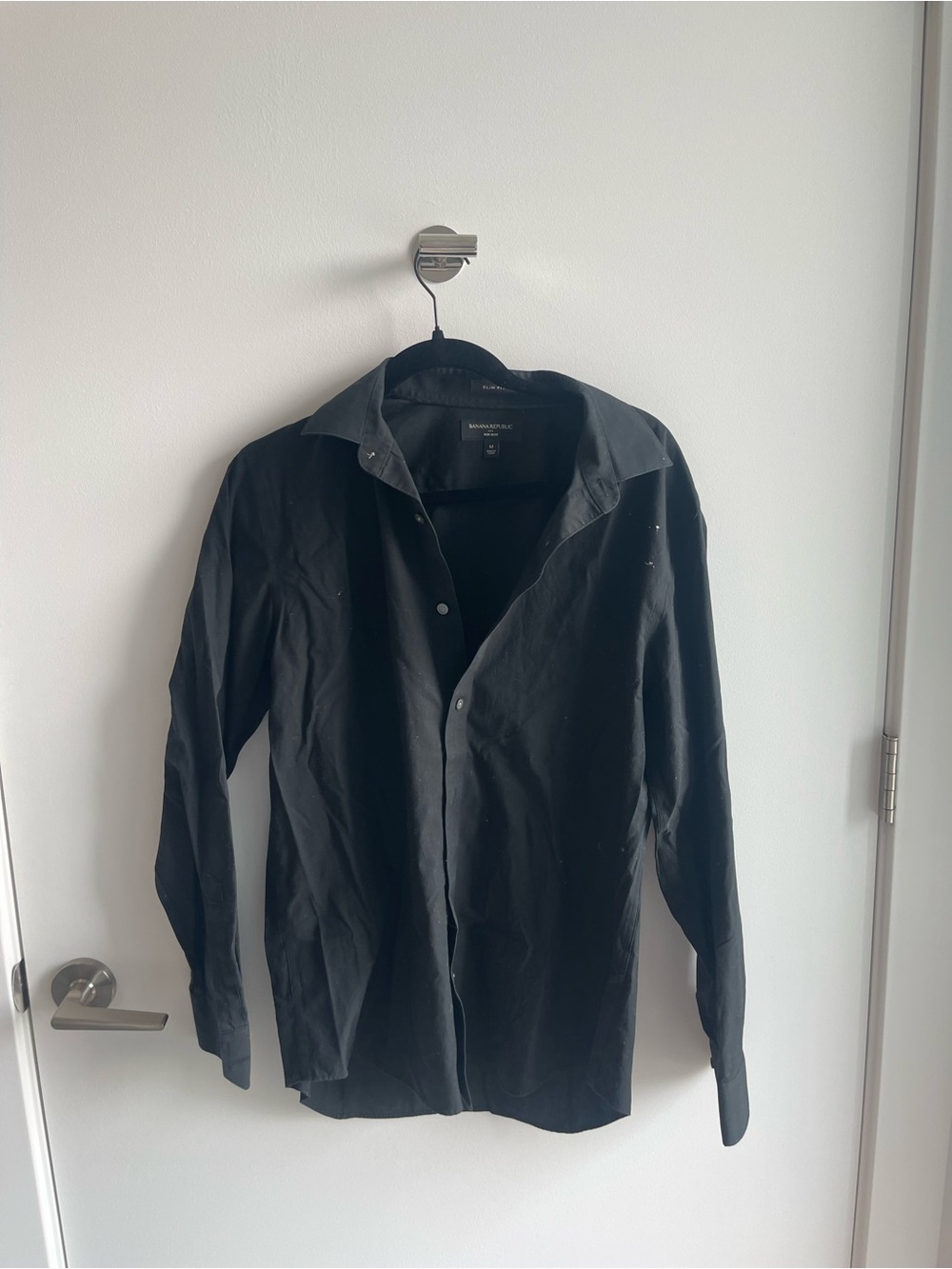 Banana Republic Black Button-Up Shirt Jacket Slim No Iron